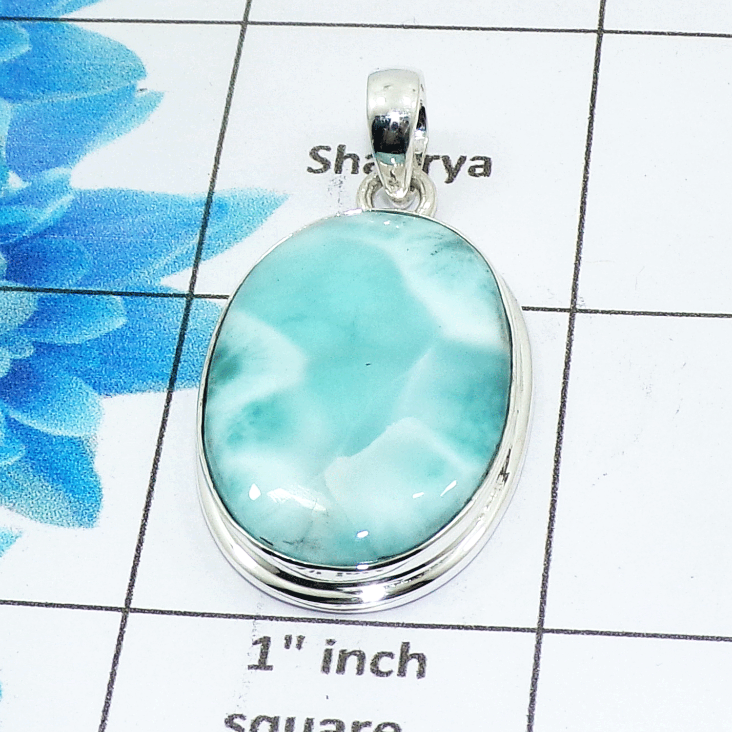 Natural Larimar Cab Pendant C - ISP506 - Oval Shape Solid 925 Sterling Silver Plain Setting Pendant Natural Larimar Cab Pendant C - ISP506 - Oval Shape Solid 925 Sterling Silver Plain Setting Pendant