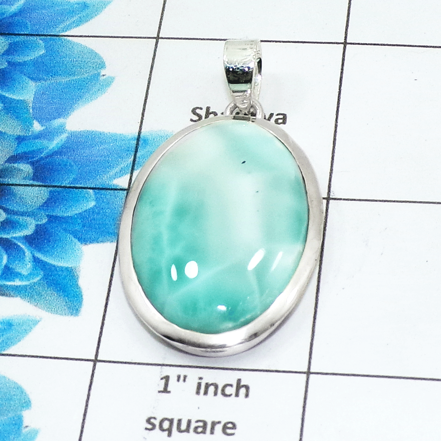 Natural Larimar Cab Pendant D - ISP506 - Oval Shape Solid 925 Sterling Silver Plain Setting Pendant Natural Larimar Cab Pendant D - ISP506 - Oval Shape Solid 925 Sterling Silver Plain Setting Pendant