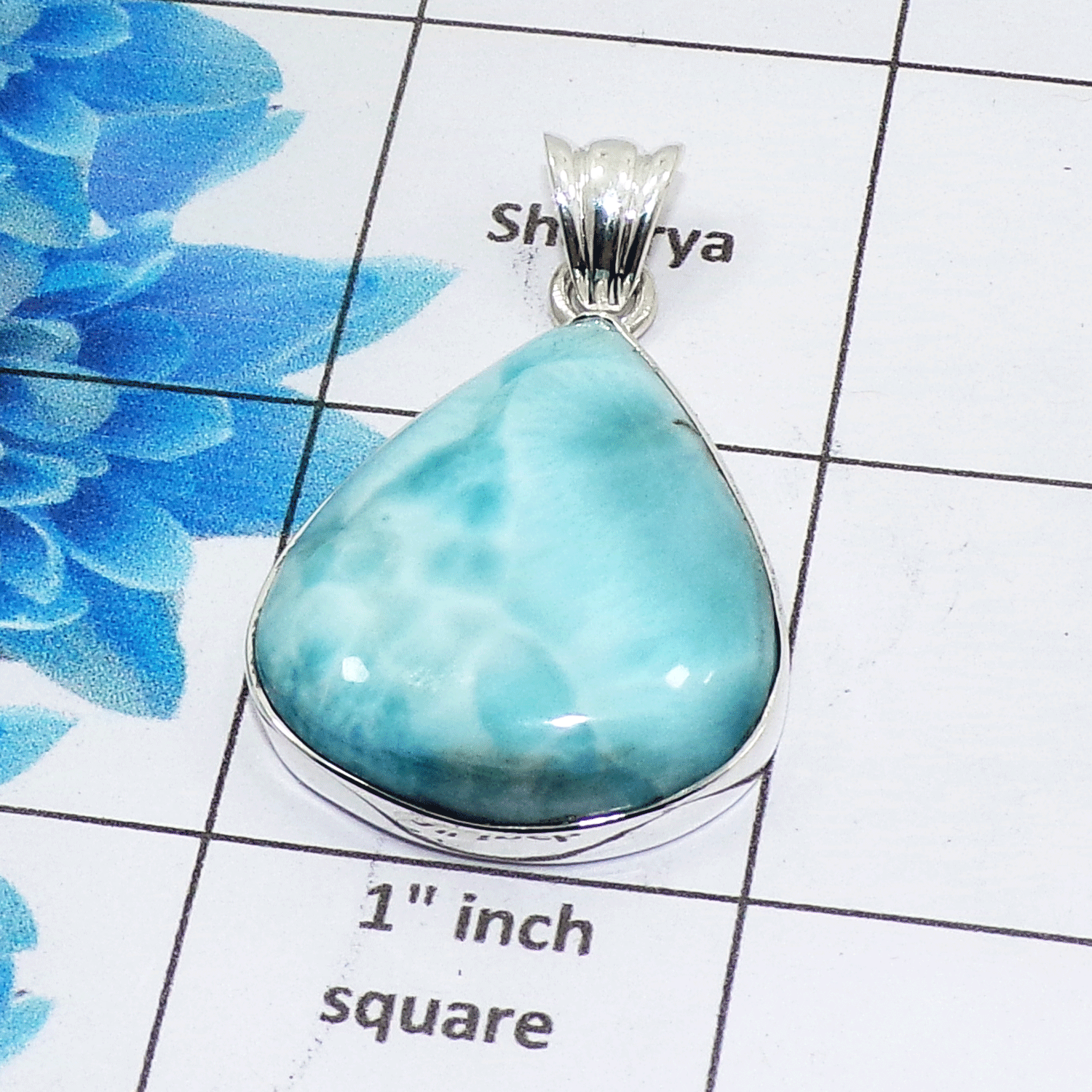 Natural Larimar Cab Pendant E - ISP506 - Pear Shape Solid 925 Sterling Silver Plain Setting Pendant Natural Larimar Cab Pendant E - ISP506 - Pear Shape Solid 925 Sterling Silver Plain Setting Pendant