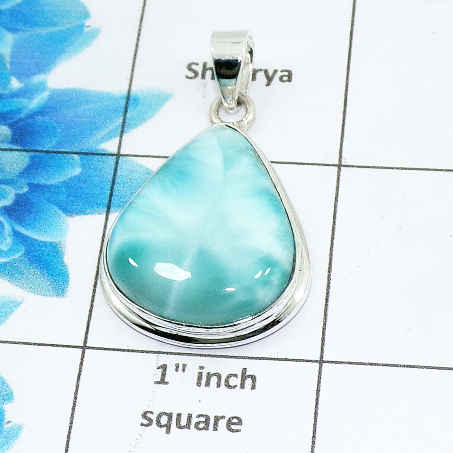 Natural Larimar Cab Pendant F - ISP506 - Pear Shape Solid 925 Sterling Silver Plain Setting Pendant Natural Larimar Cab Pendant F - ISP506 - Pear Shape Solid 925 Sterling Silver Plain Setting Pendant
