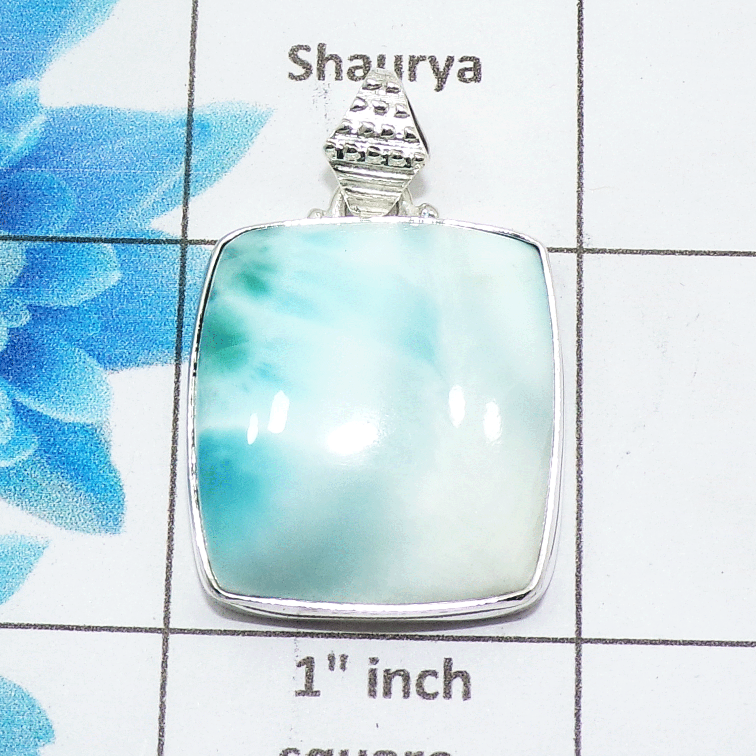 Natural Larimar Cab Pendant G - ISP506 - Octogan Shape Solid 925 Sterling Silver Plain Setting Pendant