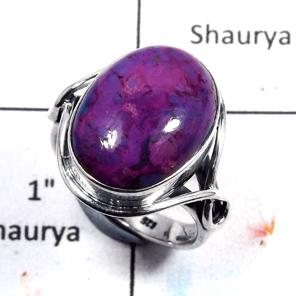 Purple Turquoise Cab O - RSS790 - Purple Turquoise Oval Cab 925 Sterling Silver Plain Setting Ring