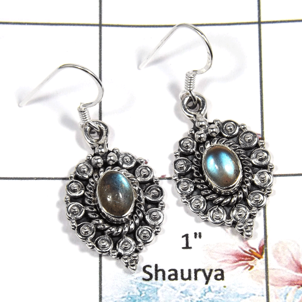 Labradorite Cab - A SDE544 - Solid 925 Sterling Silver Labradorite Gemstone Designer Earrings