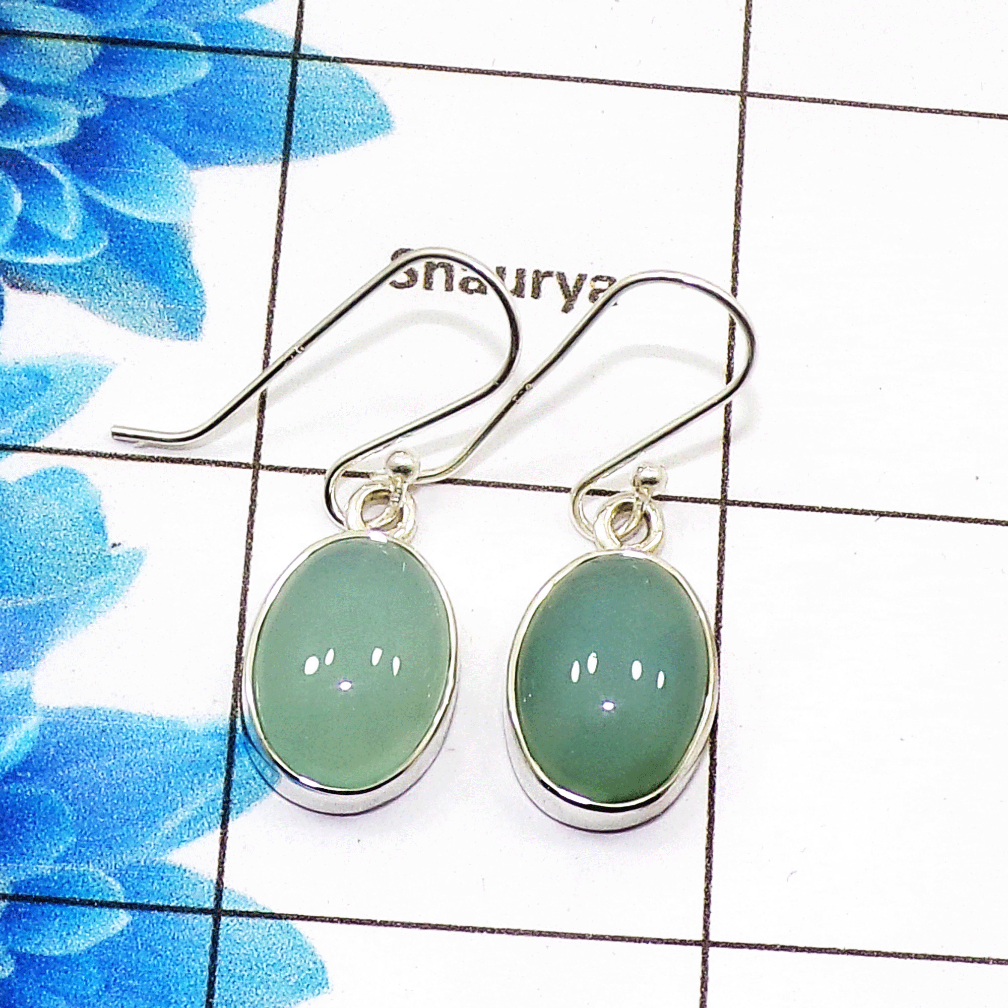 Natural Aqua Chalcedony Cab Earring B - SPE754-Latest Collection Oval Shape 925 Sterling Silver Factory Handmade Earrings