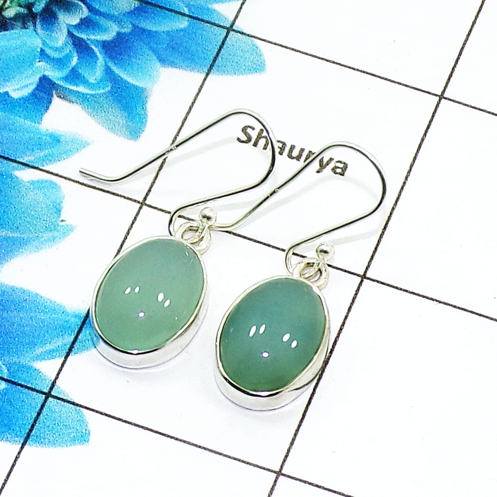 Natural Aqua Chalcedony Cab Earring B - SPE754-Latest Collection Oval Shape 925 Sterling Silver Factory Handmade Earrings