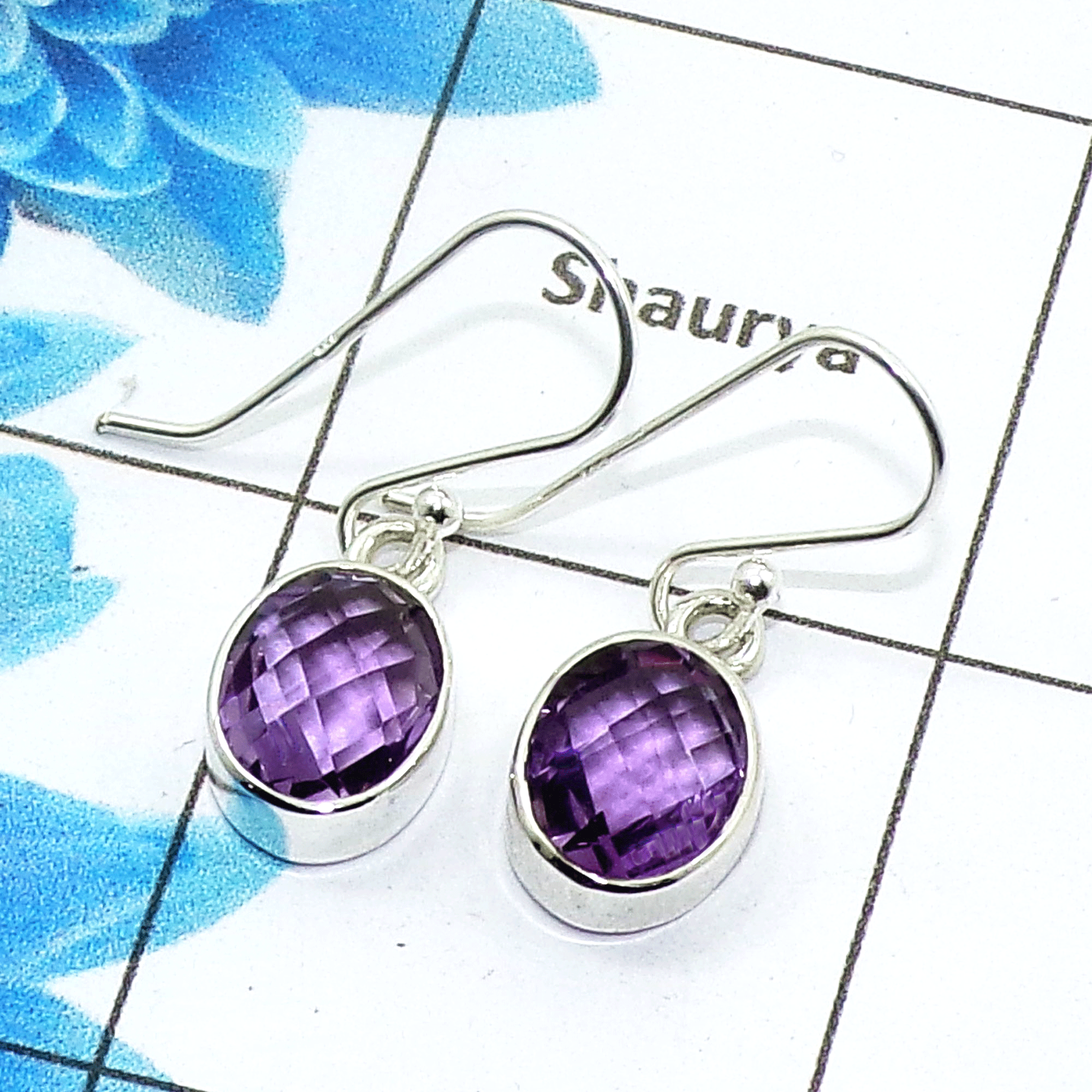 Stunning Amethyst Cut Earring I - SPE757-New Collection Oval Shape Checker Cut 925 Sterling Silver Factory Handmade Earrings