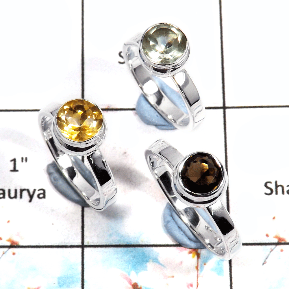 Citrine, Green Amethyst & Smokey - E SVP796 - Solid 92.5% Sterling Silver 3 pcs Lots Handmade Ring Citrine, Green Amethyst & Smokey - E SVP796 - Solid 92.5% Sterling Silver 3 pcs Lots Handmade Ring