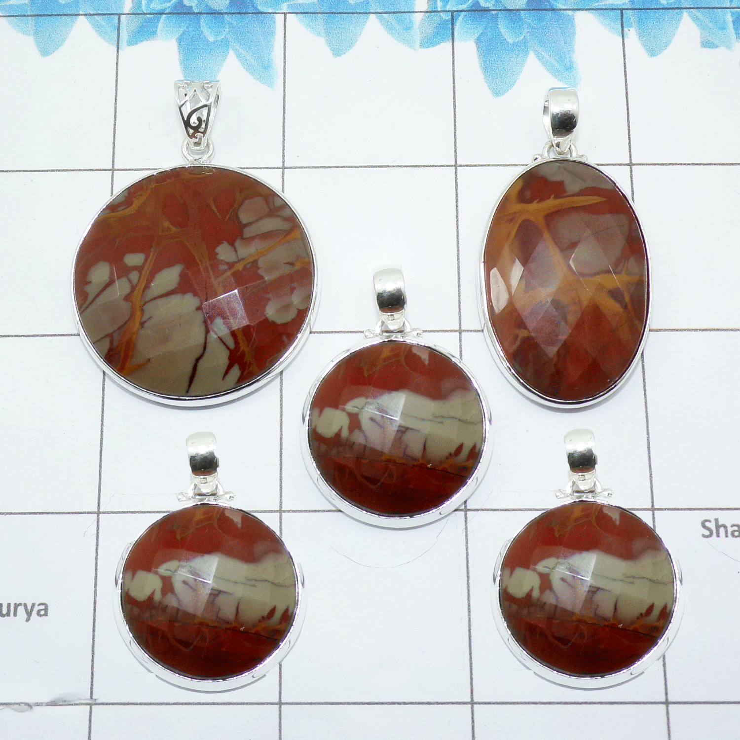 100 Grams Noreen Jasper Pendants H - WBP100NJ - Assorted 925 Silver Pendants
