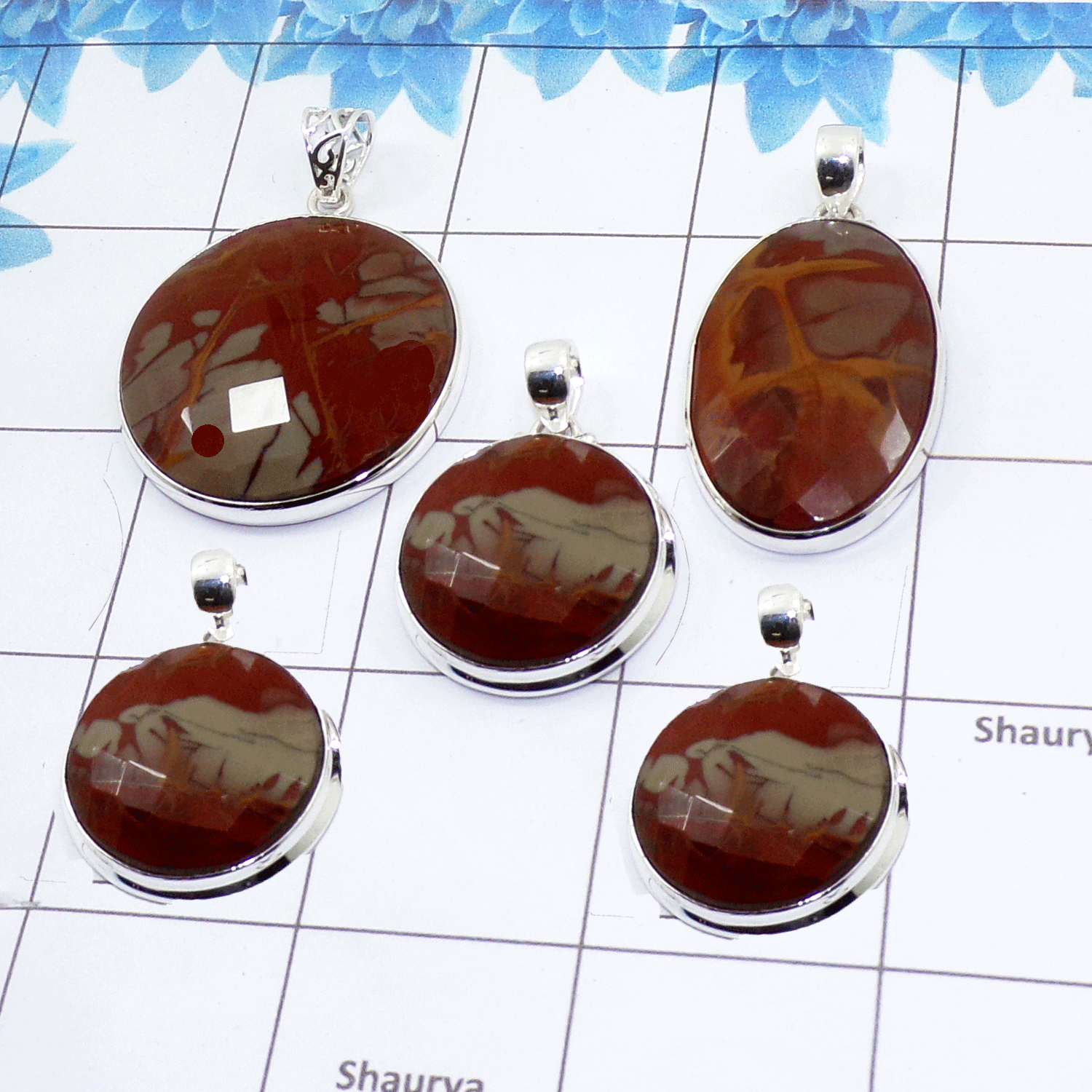 100 Grams Noreen Jasper Pendants H - WBP100NJ - Assorted 925 Silver Pendants