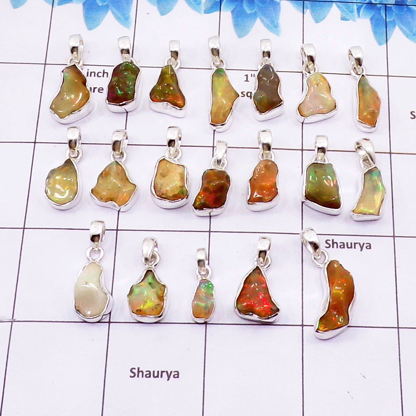 100 Grams Ethiopian Opal Rough Pendants O - WBP100EO - Assorted 925 Silver Pendants
