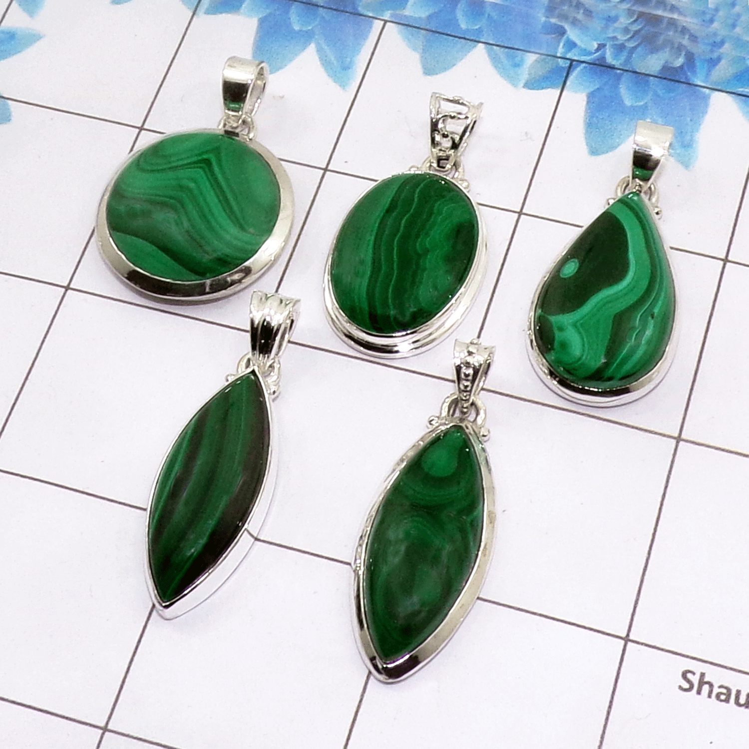 100 Grams Malachite Pendants I - WBP100ML - Assorted 925 Silver Pendants 100 Grams Malachite Pendants I - WBP100ML - Assorted 925 Silver Pendants