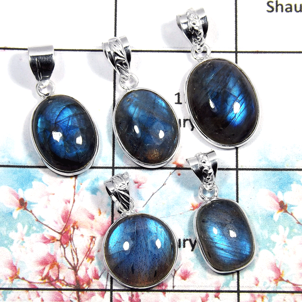 Labradorite - O WSP991 - Newly Arrival Natural Blue Fire Labradorite 925 Silver 5 Pcs. Combo Value Pack Pendant Lot Labradorite - O WSP991 - Newly Arrival Natural Blue Fire Labradorite 925 Silver 5 Pcs. Combo Value Pack Pendant Lot