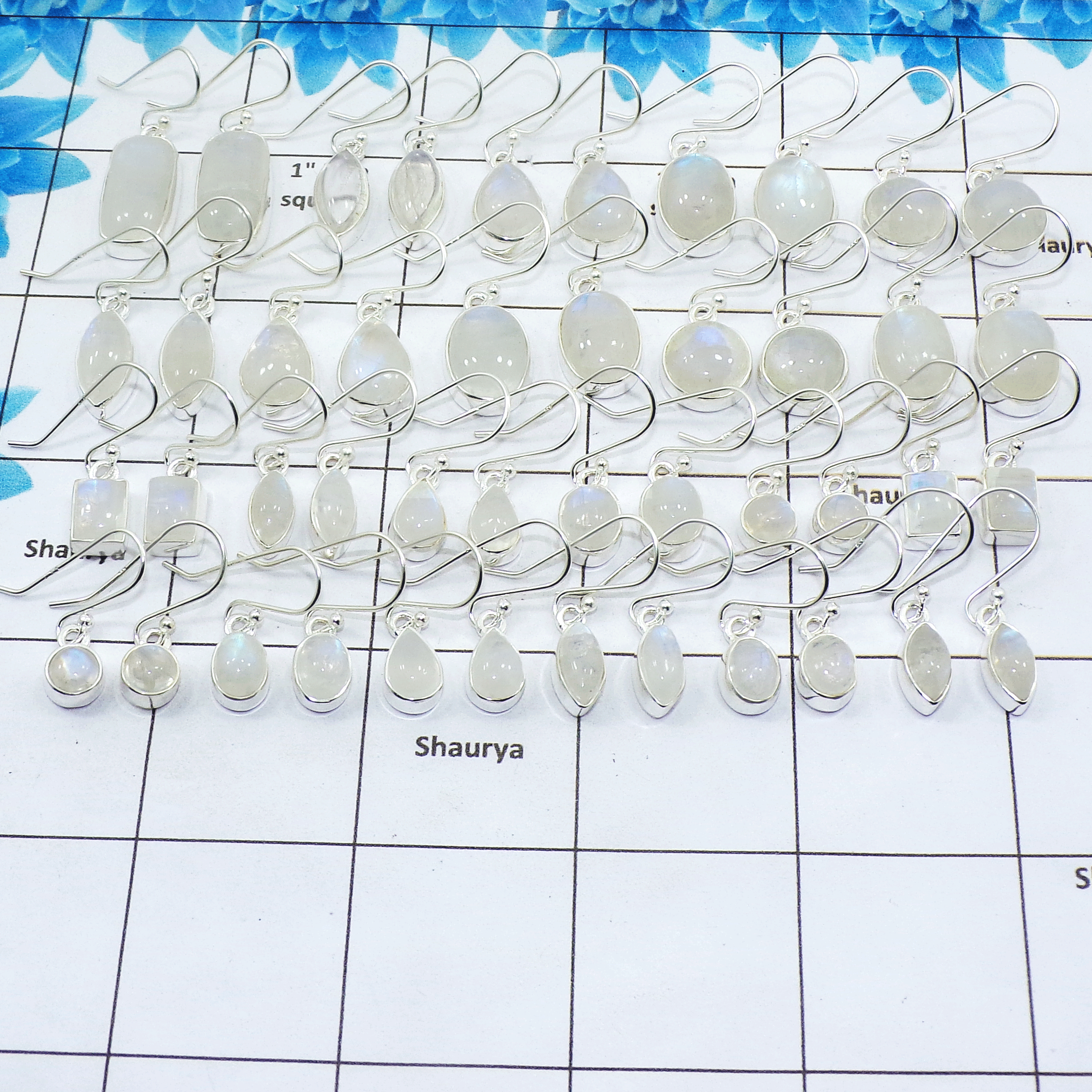 Natural Rainbow Moonstone Cab Earring A - WSL991 100 Grams Assorted Lots Cab  Mix Shape Gemstone 925 Sterling Silver Plain Earri