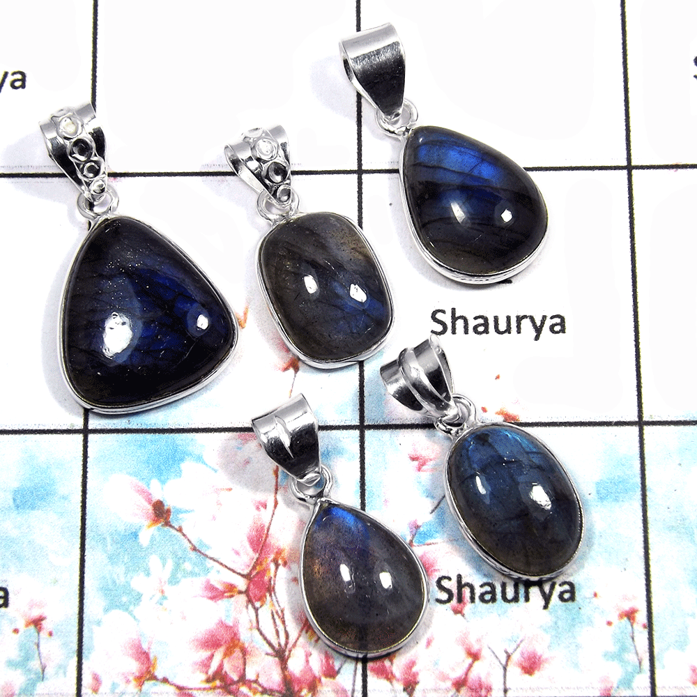 Labradorite - A WSP991 - Natural Blue Fire Labradorite 925 Silver 5 Pcs. Combo Value Pack Pendant Lot Labradorite - A WSP991 - Natural Blue Fire Labradorite 925 Silver 5 Pcs. Combo Value Pack Pendant Lot