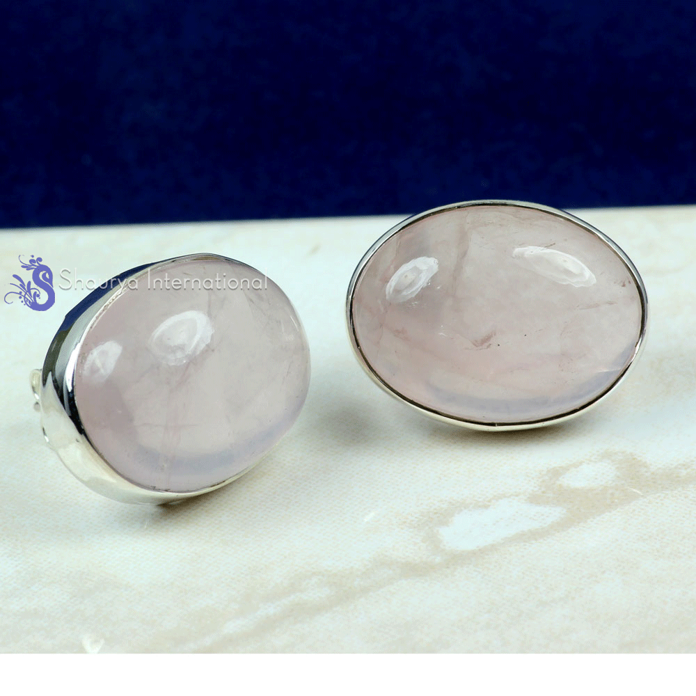 Rose Quartz A - SSE890- NATURAL GEMSTONE TRENDY STUD EARRINGS MADE IN 925 STERLI Rose Quartz A - SSE890- NATURAL GEMSTONE TRENDY STUD EARRINGS MADE IN 925 STERLI