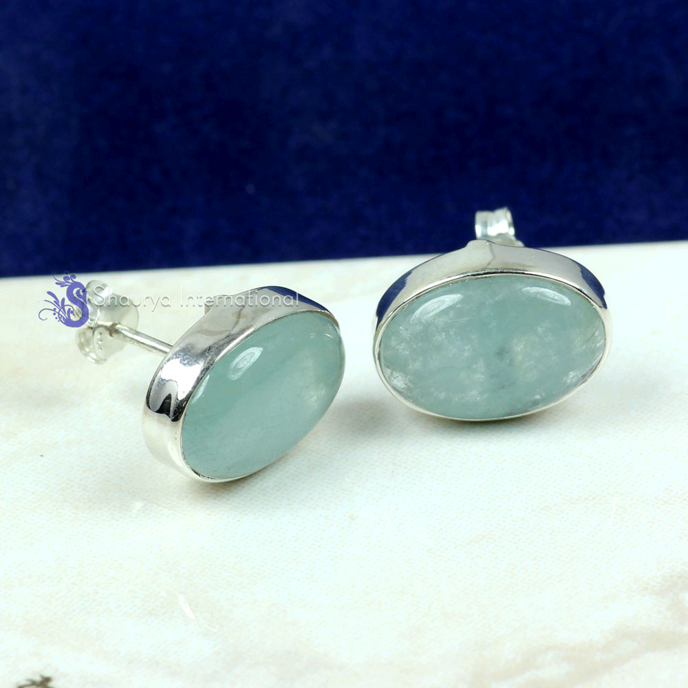 Aquamarine G - SSE890- NATURAL GEMSTONE TRENDY STUD EARRINGS MADE IN 925 STERLI Aquamarine G - SSE890- NATURAL GEMSTONE TRENDY STUD EARRINGS MADE IN 925 STERLI