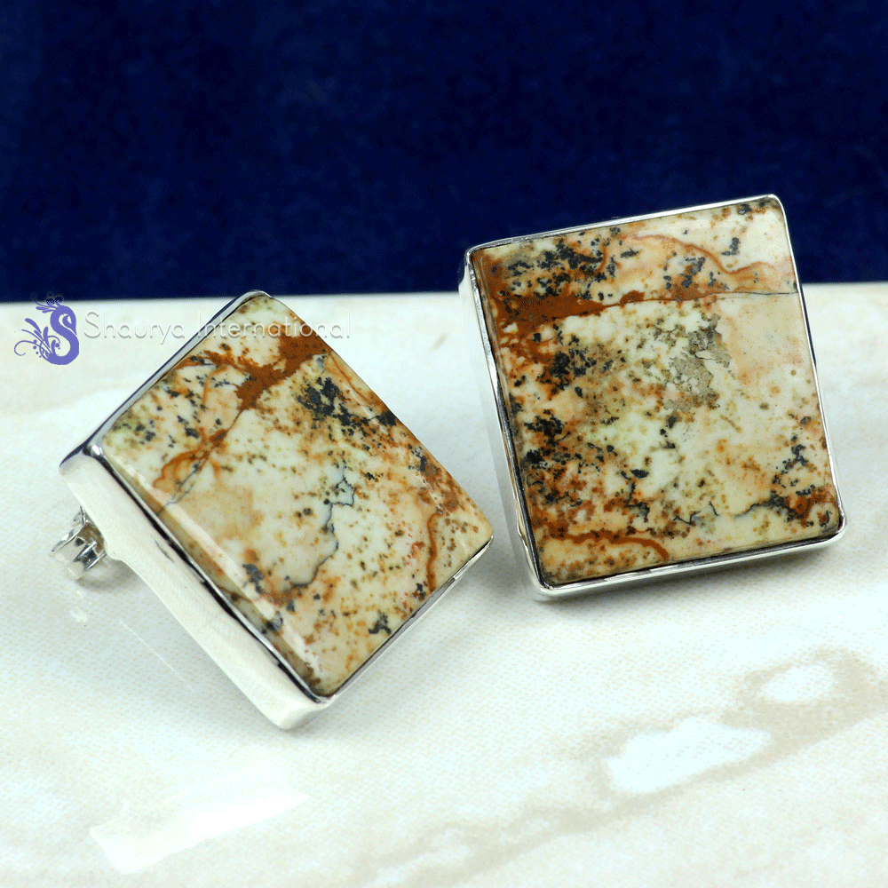 Picture Jasper O - SSE890- NATURAL GEMSTONE TRENDY STUD EARRINGS MADE IN 925 STERLI Picture Jasper O - SSE890- NATURAL GEMSTONE TRENDY STUD EARRINGS MADE IN 925 STERLI