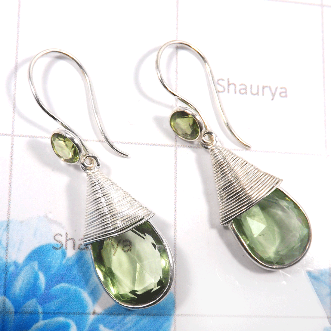 Green Amethyst Cut E - BZE825-925 Sterling Silver Fabulous Company Handmade Fashionable