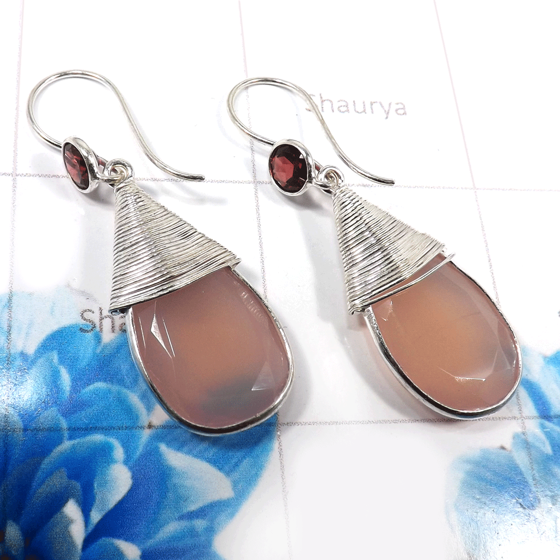 Garnet & Rose Quartz F - BZE825-925 Sterling Silver Fabulous Company Handmade Fashionable