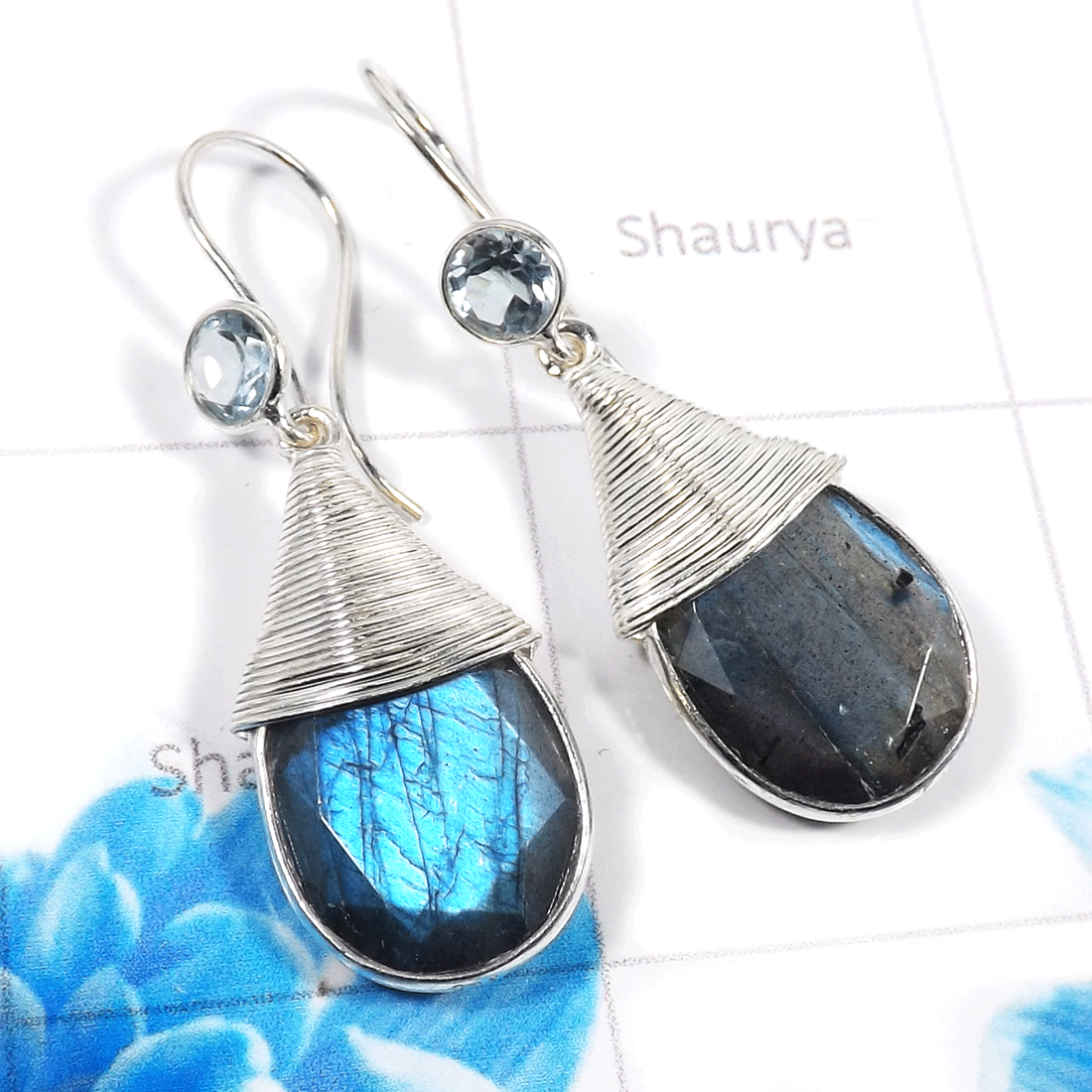 B.T & Labradorite Cut G - BZE825-925 Sterling Silver Fabulous Company Handmade Fashionable