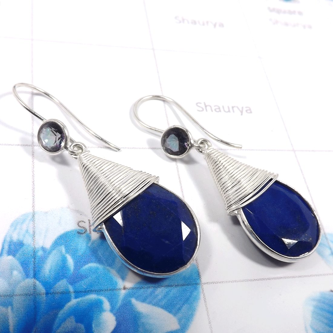Lapis Lazuli & Mystic Quartz I - BZE825-925 Sterling Silver Fabulous Company Handmade Fashionable