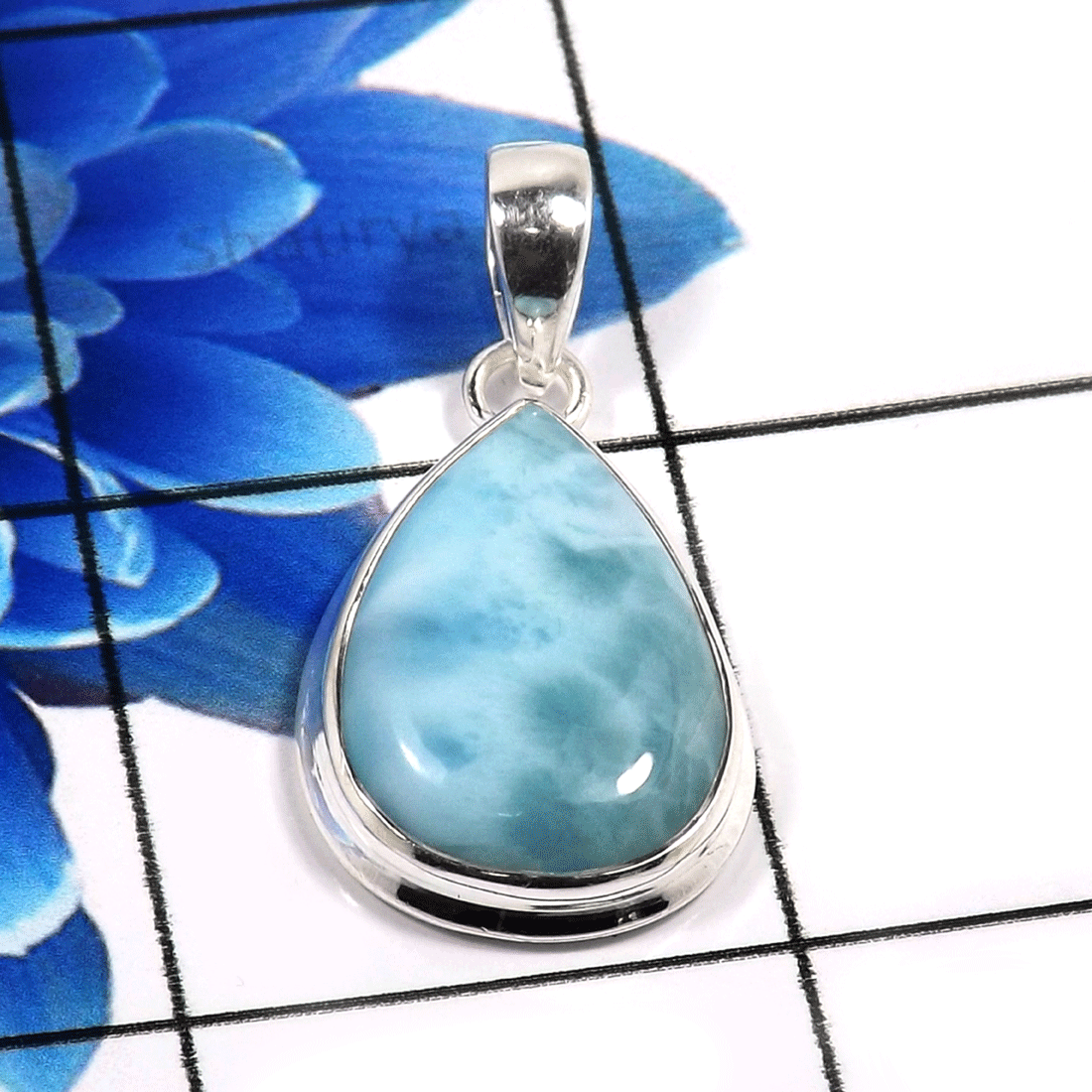 Larimar Cab C - SSP880-925 Sterling Silver Gorgeous Designer Handmade Pendants C