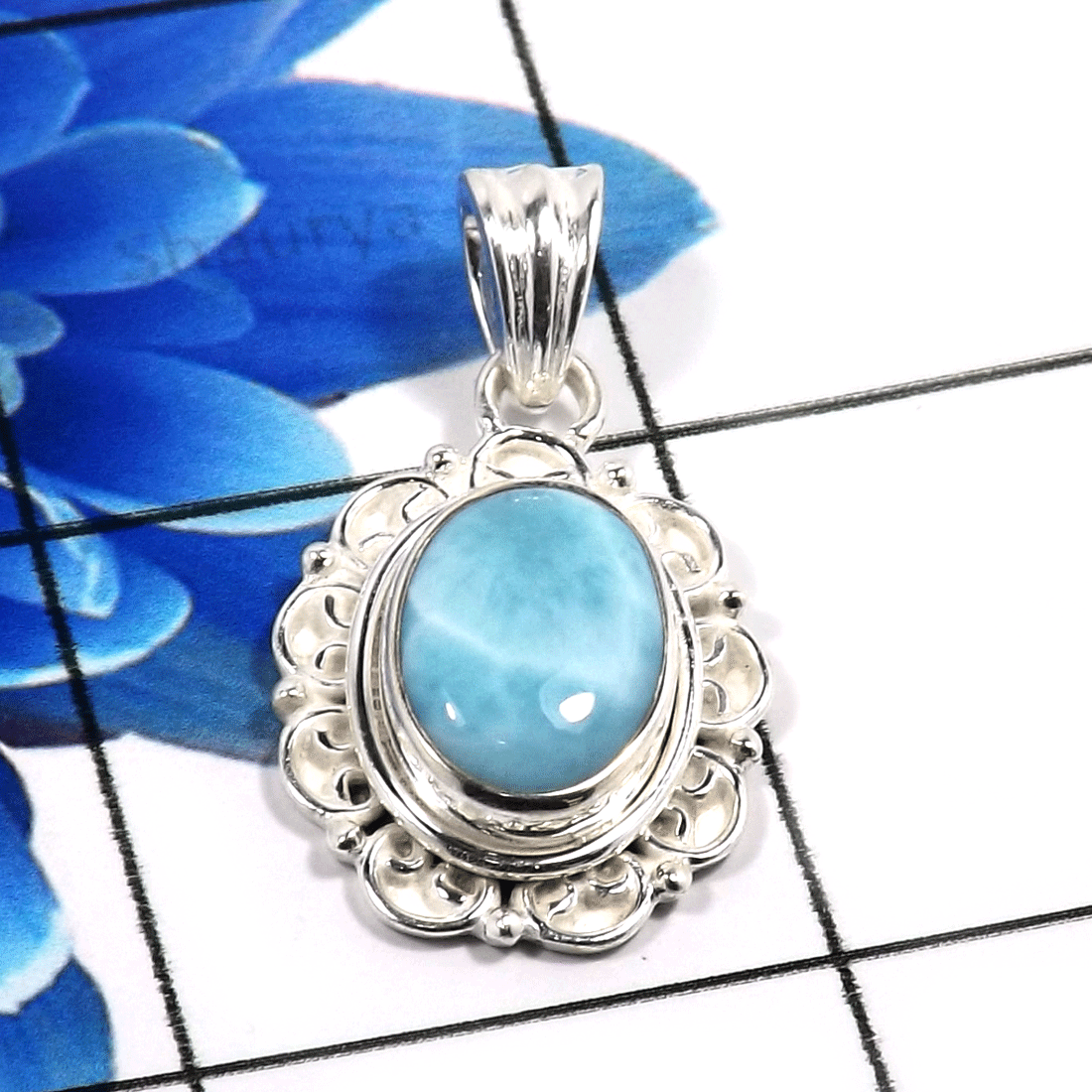 Larimar Cab F - SSP880-925 Sterling Silver Gorgeous Designer Handmade Pendants C