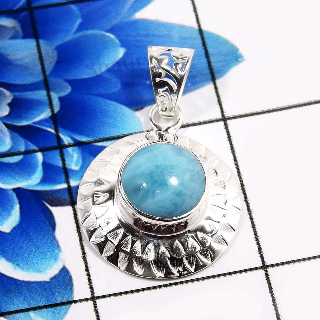 Larimar Cab H - SSP880-925 Sterling Silver Gorgeous Designer Handmade Pendants C