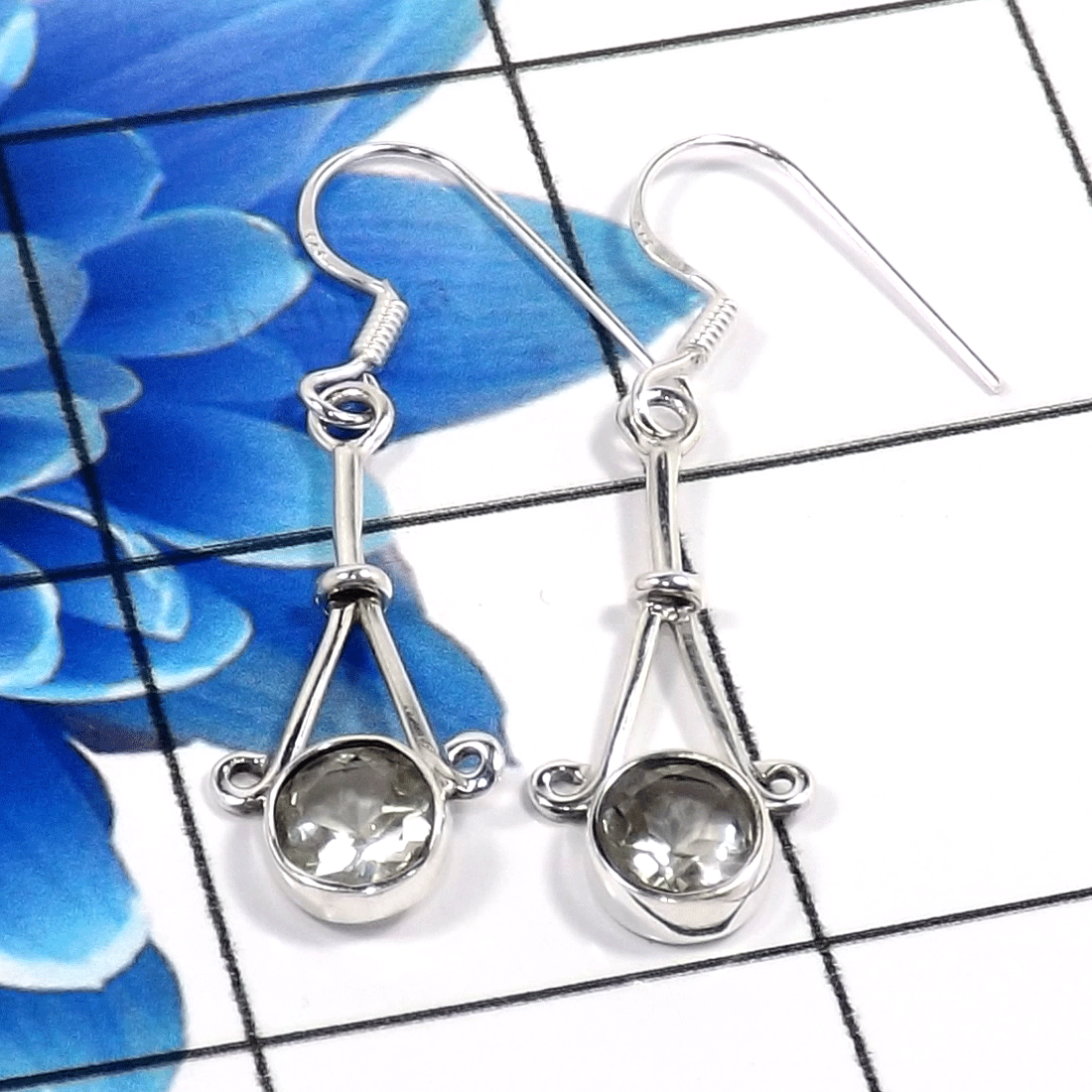 Green Ametrhyst Cut A - SDE770-925 Sterling Silver Fashionable Latest Designs Earrings W Green Ametrhyst Cut A - SDE770-925 Sterling Silver Fashionable Latest Designs Earrings W