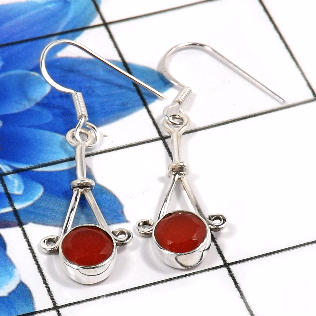 Carnelian Cut O - SDE770-925 Sterling Silver Fashionable Latest Designs Earrings W Carnelian Cut O - SDE770-925 Sterling Silver Fashionable Latest Designs Earrings W