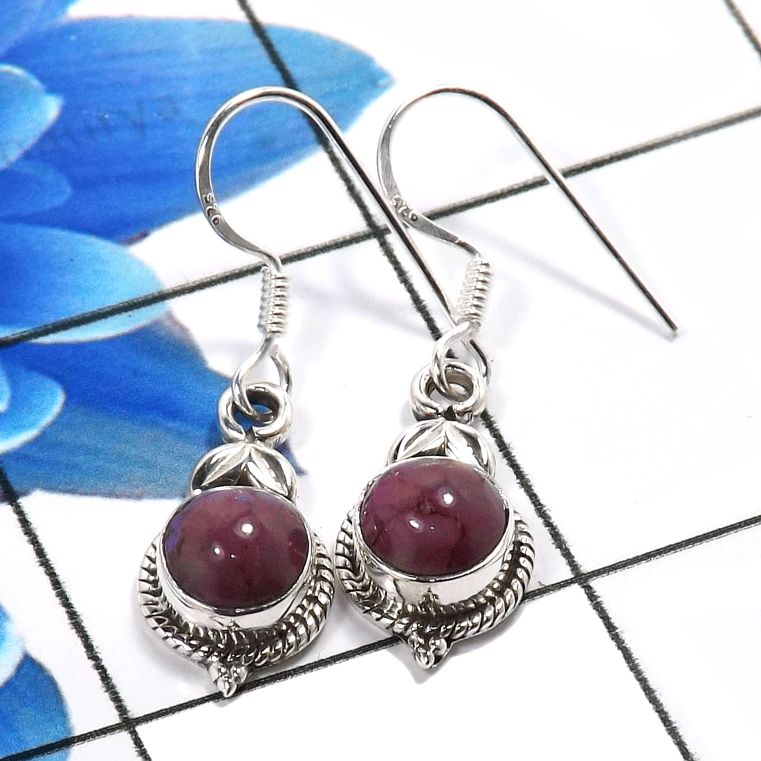 Purple Copper Turquoise D - SDE766-Stunning 925 Sterling Silver Designer Fashionable Earring Purple Copper Turquoise D - SDE766-Stunning 925 Sterling Silver Designer Fashionable Earring