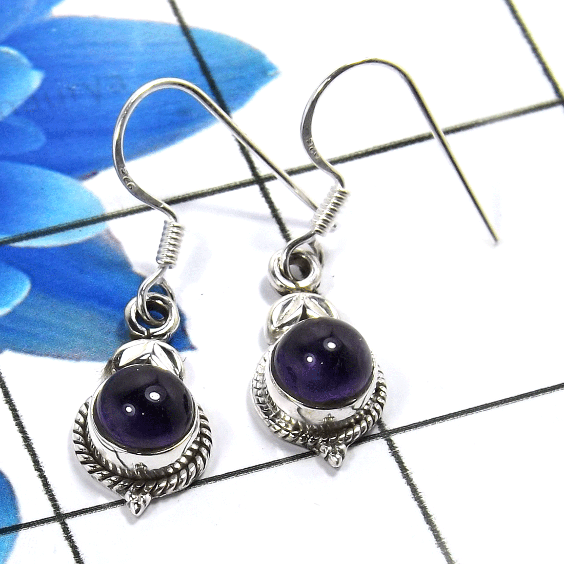 Amethyst Cab E - SDE766-Stunning 925 Sterling Silver Designer Fashionable Earring Amethyst Cab E - SDE766-Stunning 925 Sterling Silver Designer Fashionable Earring