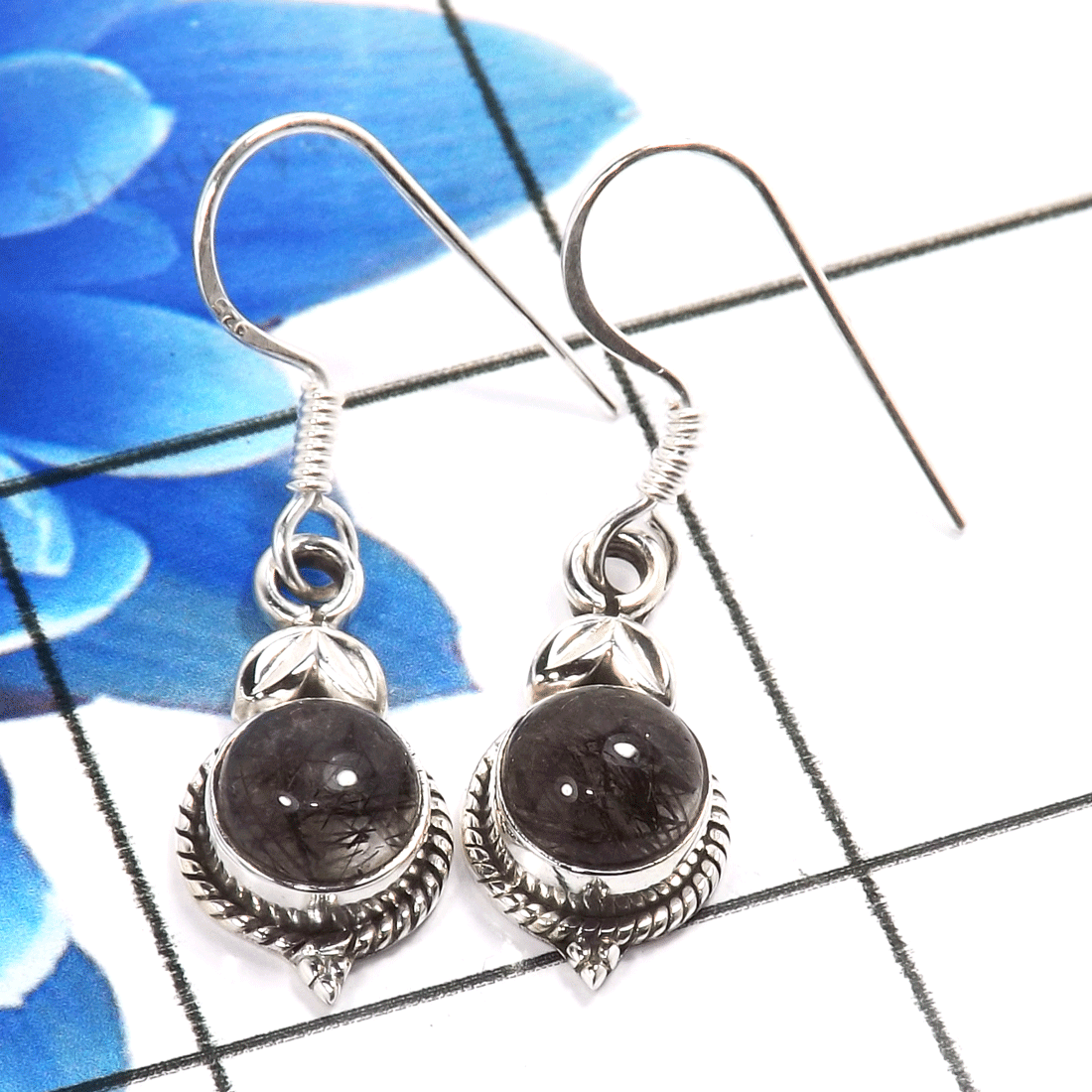Black Rutile I - SDE766-Stunning 925 Sterling Silver Designer Fashionable Earring Black Rutile I - SDE766-Stunning 925 Sterling Silver Designer Fashionable Earring