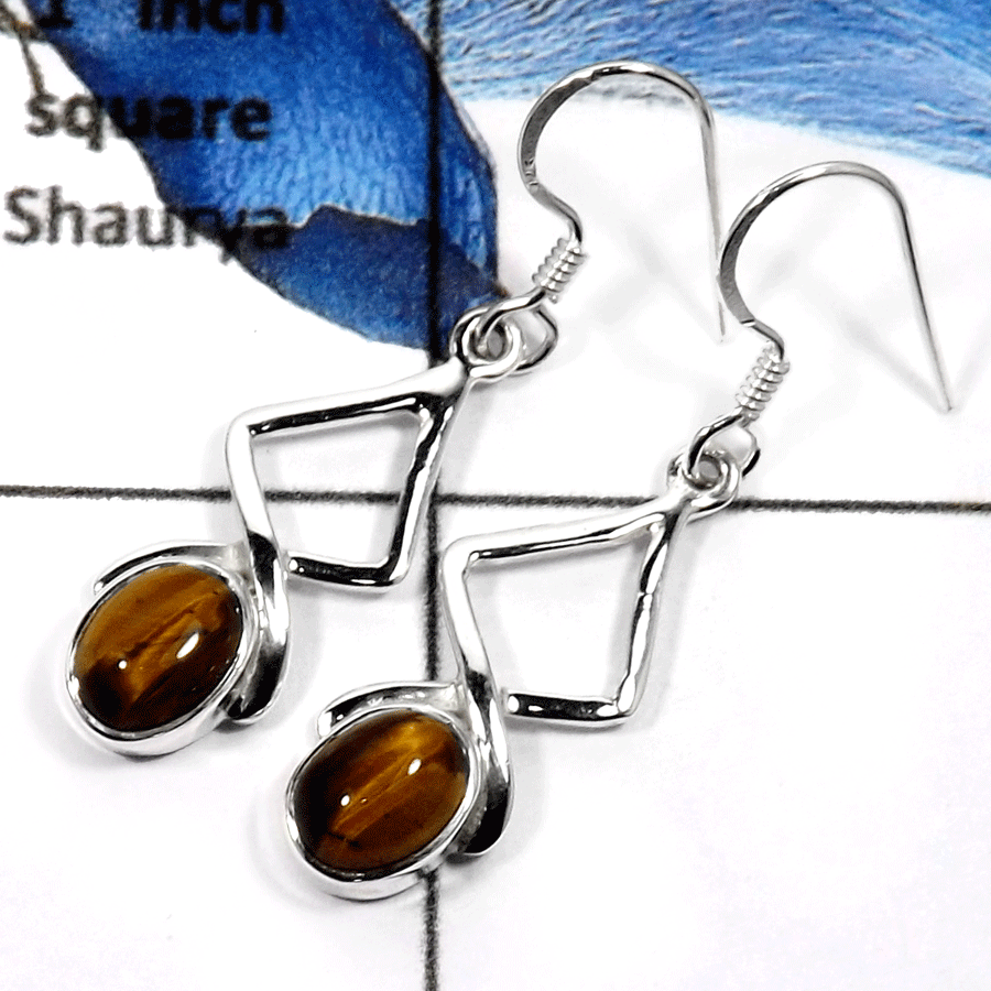 Tiger Eye A - SDE578-Natural Cab & Cut Designer Dangle Earrings 925 Sterling Silver Tiger Eye A - SDE578-Natural Cab & Cut Designer Dangle Earrings 925 Sterling Silver