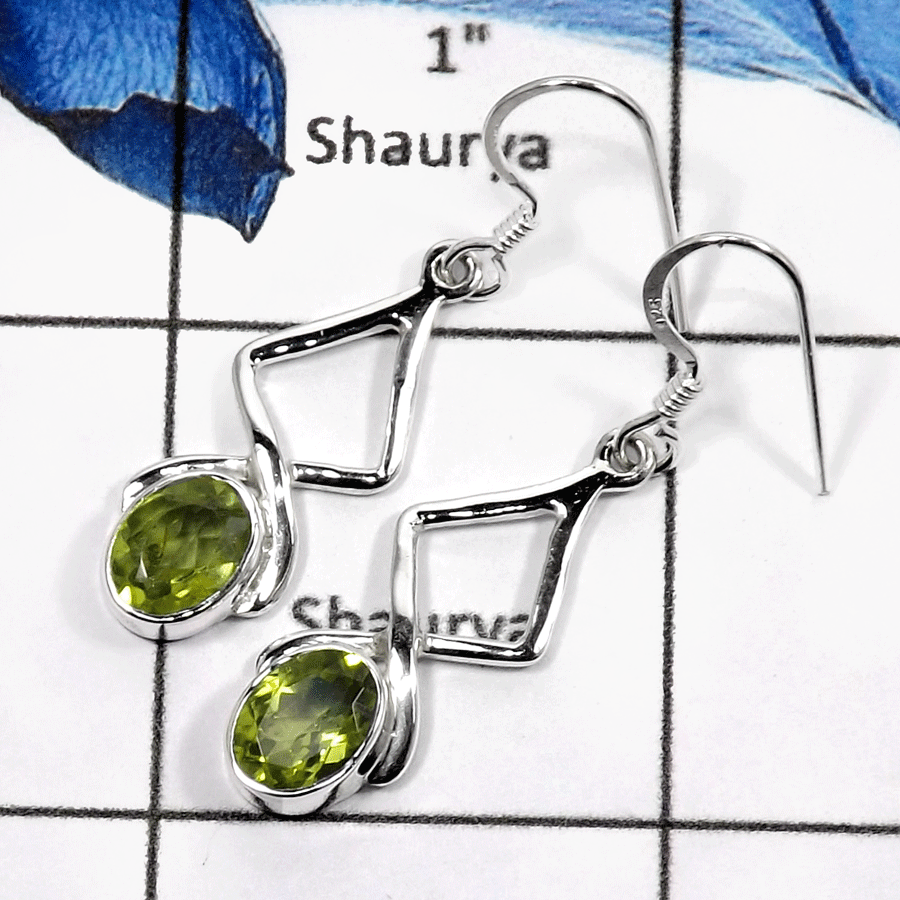 Peridot Cut F - SDE578-Natural Cab & Cut Designer Dangle Earrings 925 Sterling Silver Peridot Cut F - SDE578-Natural Cab & Cut Designer Dangle Earrings 925 Sterling Silver