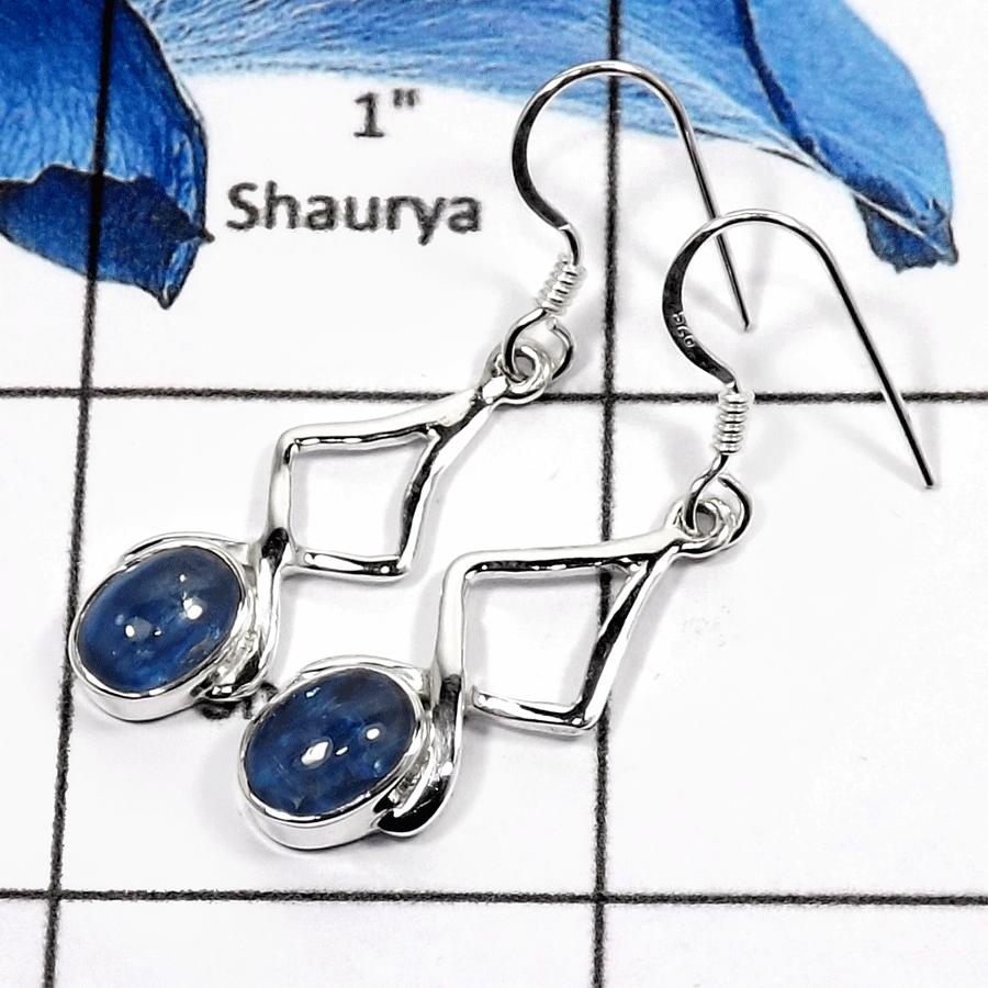 Blue Kyanite O - SDE578-Natural Cab & Cut Designer Dangle Earrings 925 Sterling Silver Blue Kyanite O - SDE578-Natural Cab & Cut Designer Dangle Earrings 925 Sterling Silver