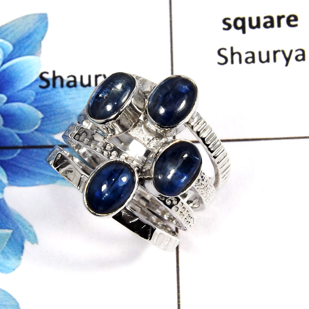 Kyanite Cab I - NSR998 - Gorgeous Natural Blue Kyanite Cabochon Gemstone 925 Sterling Silver Ring