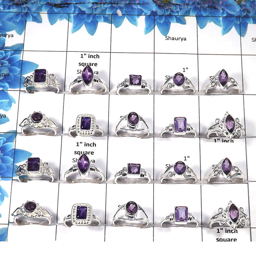 Amethyst Cut Gemstone - O - 100 Gms 4 to 9 Stunning Natural Amethyst Cut Gemstone 925 Silver Ring Wholesale Lots Approx. 30 To 3