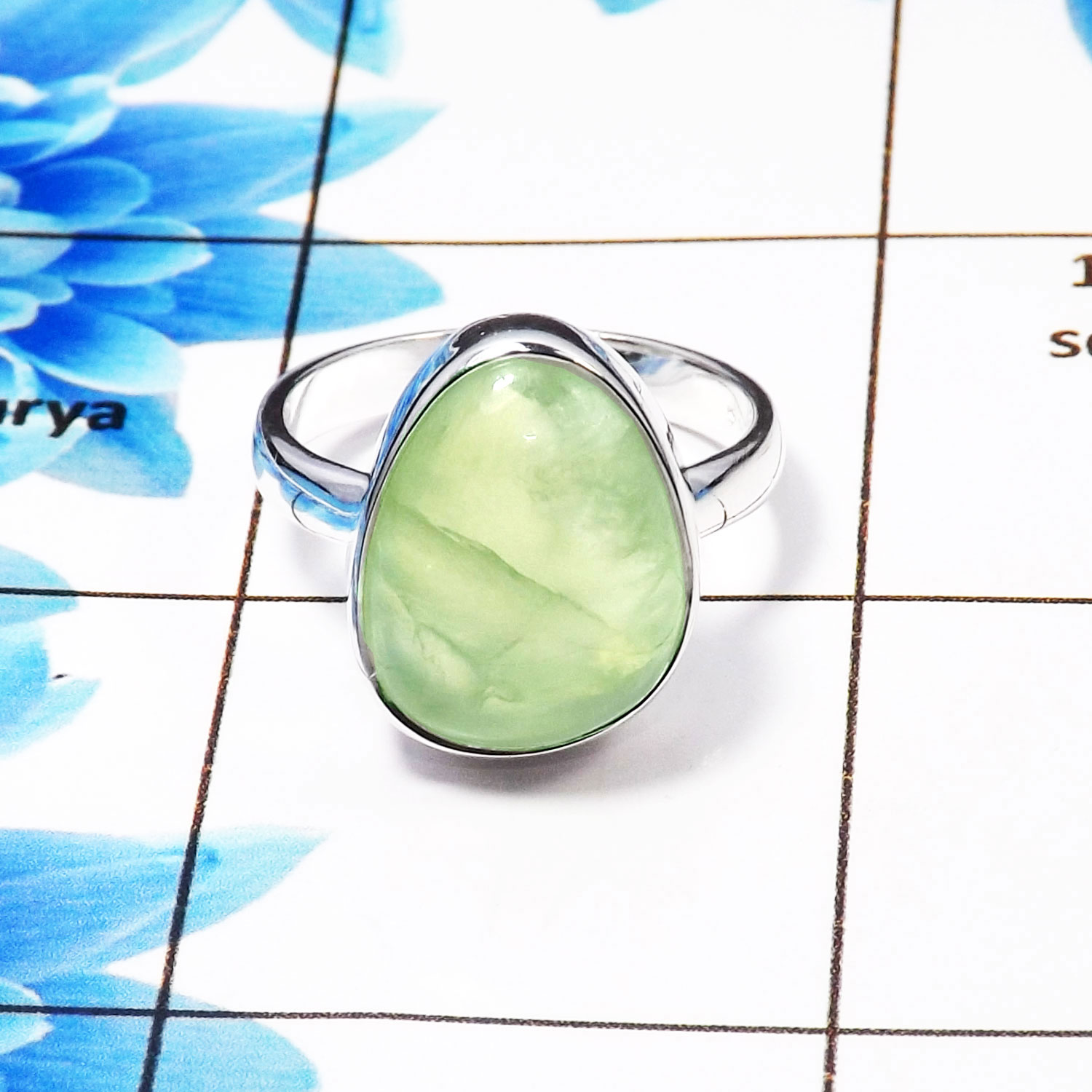 Prehnite A- PSR725 -Trendy 925 Sterling Silver Plain Style Fashionable Ring