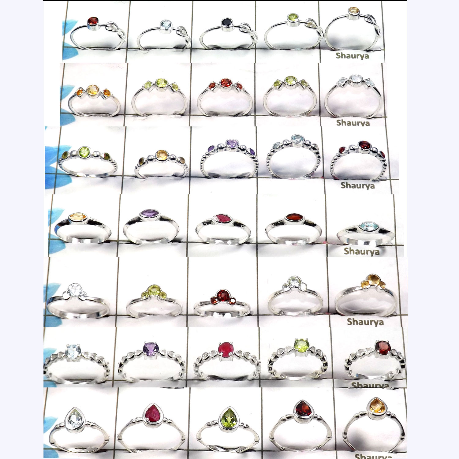 WSLR886-100 Pcs Mulit Cut Gemstone Assorted Design Wholesale Rings Lot