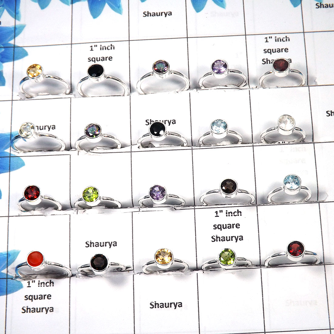 Mix Gemstone Cut A - 100 Grams Natural Multi Color Cut Gemstone Solid 925 Sterling Silver Ring Approx. 40 To 50 Pcs. WSLR956
