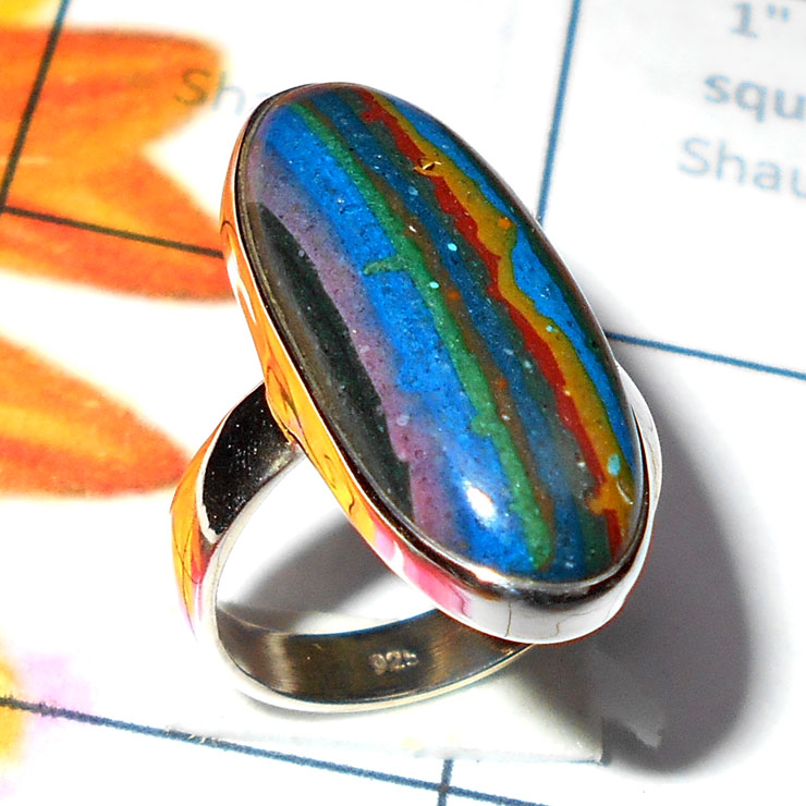 Rainbow calisilica A - RCP996-Fabulous Rainbow calsilica gems silver Rings wholesale