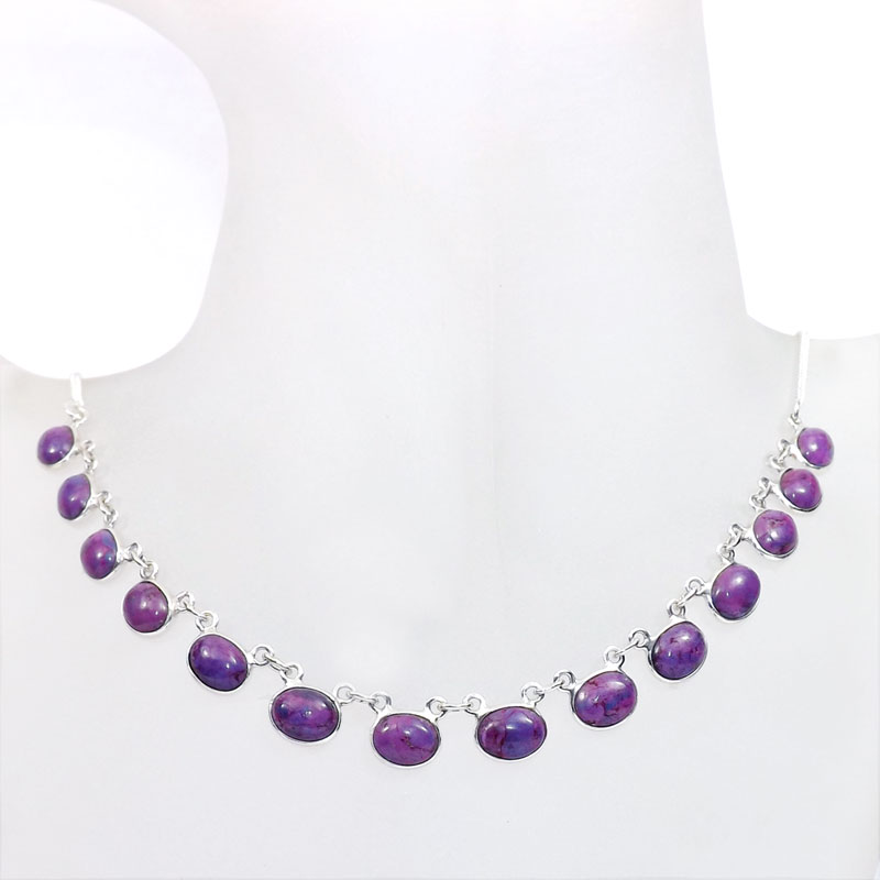 18 inch Purple Turquoise F - SCN983-18 inch Beautiful Bezel Chain Necklace 925 Silver with Se