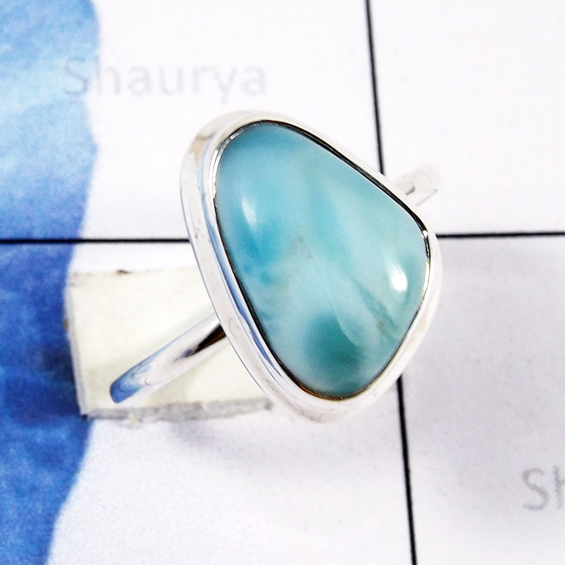 Larimar Stacking Ring O - STK984-Natural Larimar Gemstone Wholesale Stacking Rings Jewelle