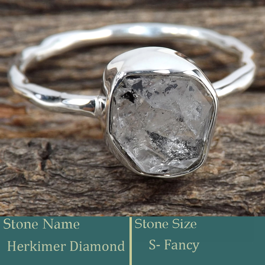 Herkimer Diamond I - SRR987-Charming Party Wear 925 Silver Ring Rough Gemstone Wholes