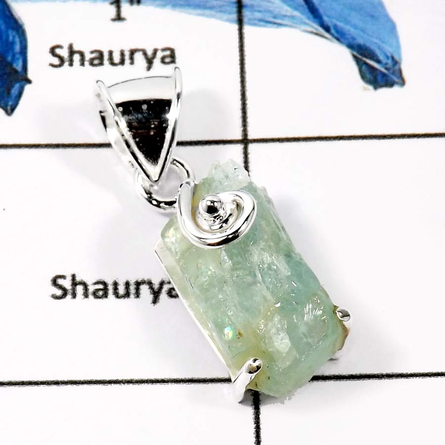Aquamarine A - FSP950-Natural Rough Gemstones Fashionable Designer Pendants 925 Sterling Silver