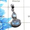 Rainbow Moonstone Cab N - NSP973 - 925 Sterling Silver Natural Rainbow Moonstone Gemstone Plain Setting Pendant